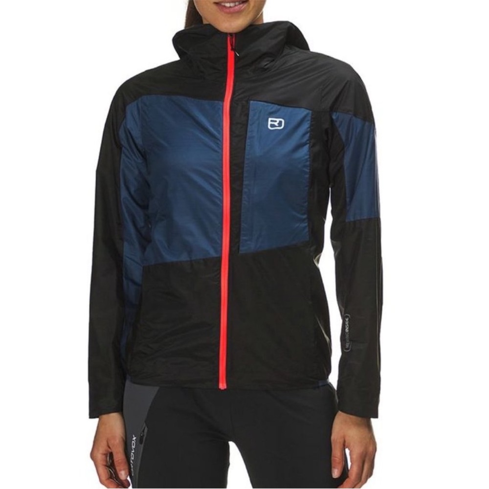 Ortovox Jacket Windbreaker Merino Wool Womens Medium Black Blue Neon Orange